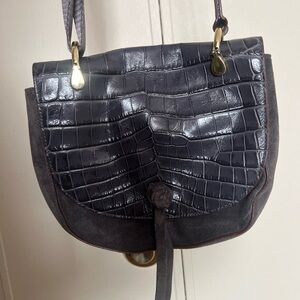 Elizabeth and James Black Croc-Embossed Crossbody Bag
